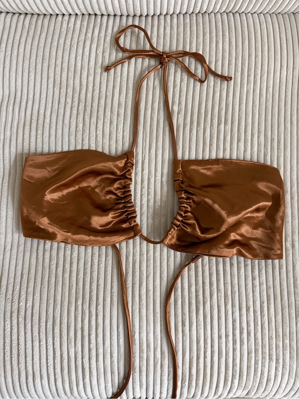 RESA Bronze Matching Satin Set- Halter Tie Top and Pants